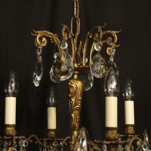 ITALIAN 12 LIGHT GILDED BRONZE CRYSTAL ANTIQUE CHANDELIER - ADDITIONAL PHOTO 6