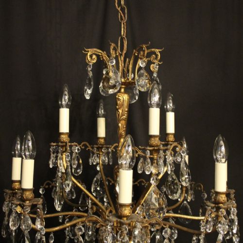 ITALIAN 12 LIGHT GILDED BRONZE CRYSTAL ANTIQUE CHANDELIER - ADDITIONAL PHOTO 7