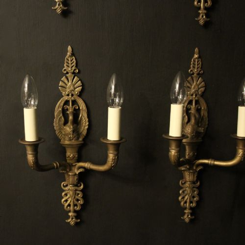 FRENCH SET OF 4 EMPIRE TWIN ARM ANTIQUE WALL LIGHTS - ADDITIONAL PHOTO 1