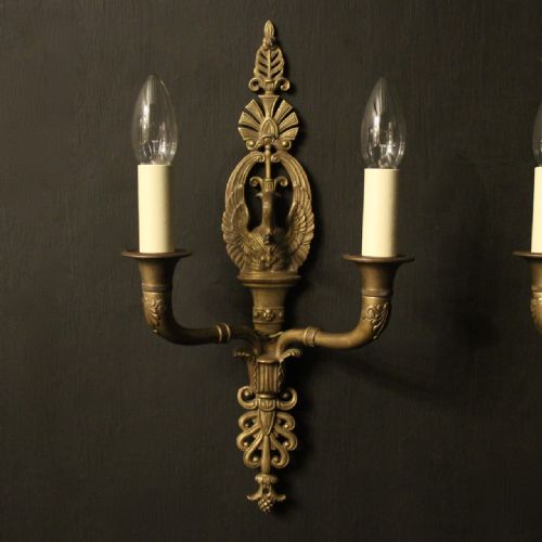 FRENCH SET OF 4 EMPIRE TWIN ARM ANTIQUE WALL LIGHTS - ADDITIONAL PHOTO 2