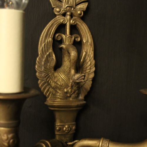 FRENCH SET OF 4 EMPIRE TWIN ARM ANTIQUE WALL LIGHTS - ADDITIONAL PHOTO 5