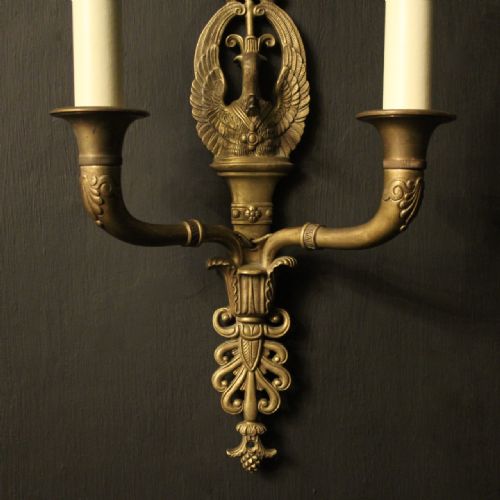 FRENCH SET OF 4 EMPIRE TWIN ARM ANTIQUE WALL LIGHTS - ADDITIONAL PHOTO 6