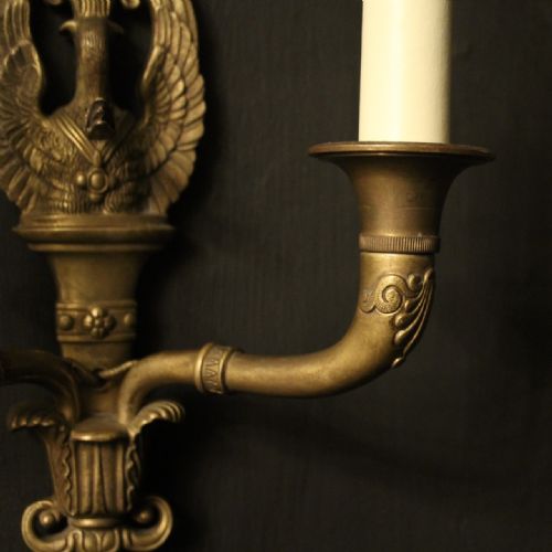 FRENCH SET OF 4 EMPIRE TWIN ARM ANTIQUE WALL LIGHTS - ADDITIONAL PHOTO 8