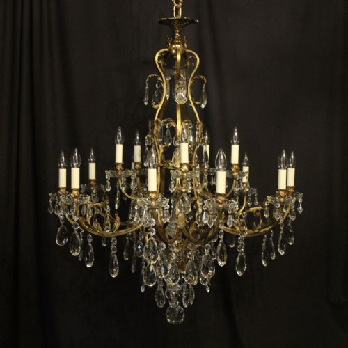 french gilded bronze crystal 16 light antique chandelier - CATEGORY: ANTIQUE LIGHTING - DATED 1900