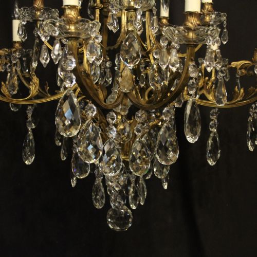 FRENCH GILDED BRONZE CRYSTAL 16 LIGHT ANTIQUE CHANDELIER - ADDITIONAL PHOTO 2