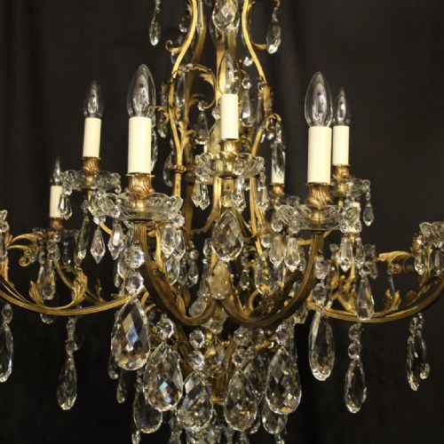 FRENCH GILDED BRONZE CRYSTAL 16 LIGHT ANTIQUE CHANDELIER - ADDITIONAL PHOTO 4