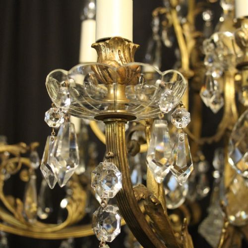 FRENCH GILDED BRONZE CRYSTAL 16 LIGHT ANTIQUE CHANDELIER - ADDITIONAL PHOTO 6