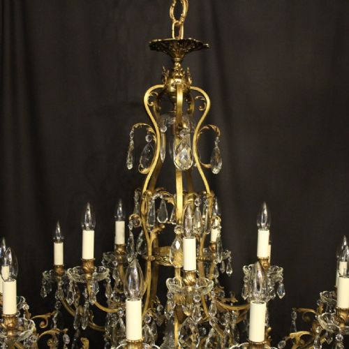FRENCH GILDED BRONZE CRYSTAL 16 LIGHT ANTIQUE CHANDELIER - ADDITIONAL PHOTO 7