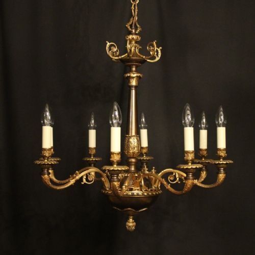 french gilded bronze 8 light antique chandelier - CATEGORY: ANTIQUE LIGHTING - DATED 1920