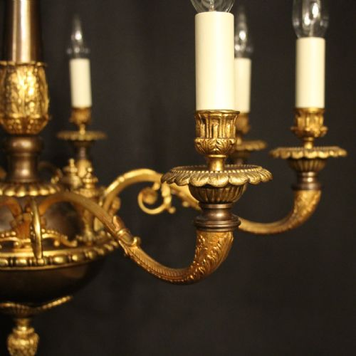 FRENCH GILDED BRONZE 8 LIGHT ANTIQUE CHANDELIER - ADDITIONAL PHOTO 1