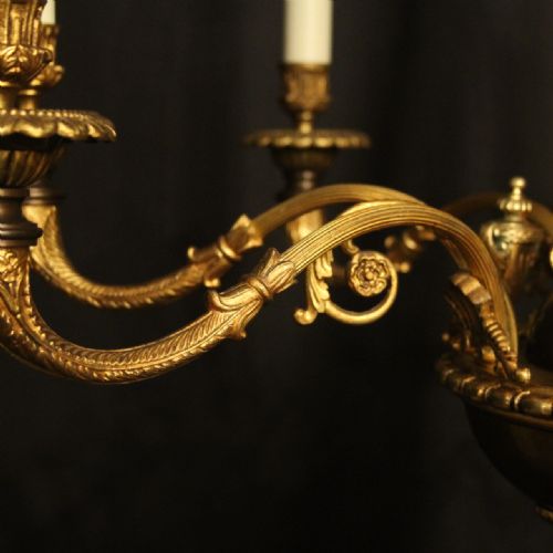 FRENCH GILDED BRONZE 8 LIGHT ANTIQUE CHANDELIER - ADDITIONAL PHOTO 6