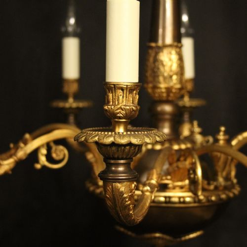 FRENCH GILDED BRONZE 8 LIGHT ANTIQUE CHANDELIER - ADDITIONAL PHOTO 7