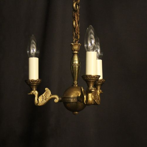 french gilded brass empire triple light chandelier - CATEGORY: ANTIQUE LIGHTING - DATED 1920