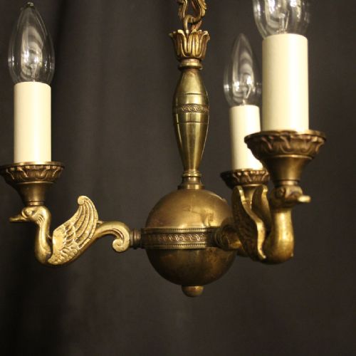 FRENCH GILDED BRASS EMPIRE TRIPLE LIGHT CHANDELIER - ADDITIONAL PHOTO 1