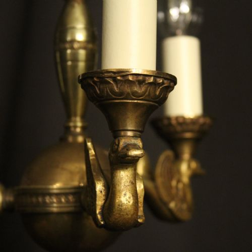 FRENCH GILDED BRASS EMPIRE TRIPLE LIGHT CHANDELIER - ADDITIONAL PHOTO 2