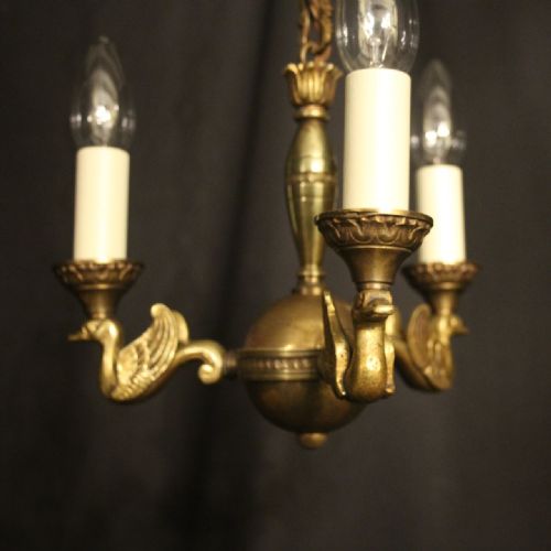 FRENCH GILDED BRASS EMPIRE TRIPLE LIGHT CHANDELIER - ADDITIONAL PHOTO 3