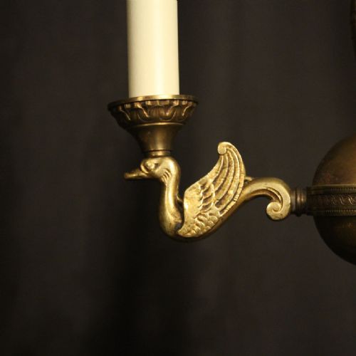 FRENCH GILDED BRASS EMPIRE TRIPLE LIGHT CHANDELIER - ADDITIONAL PHOTO 4