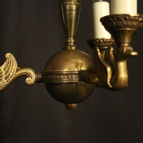 FRENCH GILDED BRASS EMPIRE TRIPLE LIGHT CHANDELIER - ADDITIONAL PHOTO 5