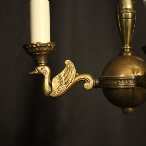 FRENCH GILDED BRASS EMPIRE TRIPLE LIGHT CHANDELIER - ADDITIONAL PHOTO 6