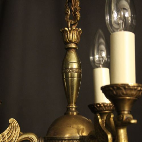 FRENCH GILDED BRASS EMPIRE TRIPLE LIGHT CHANDELIER - ADDITIONAL PHOTO 7