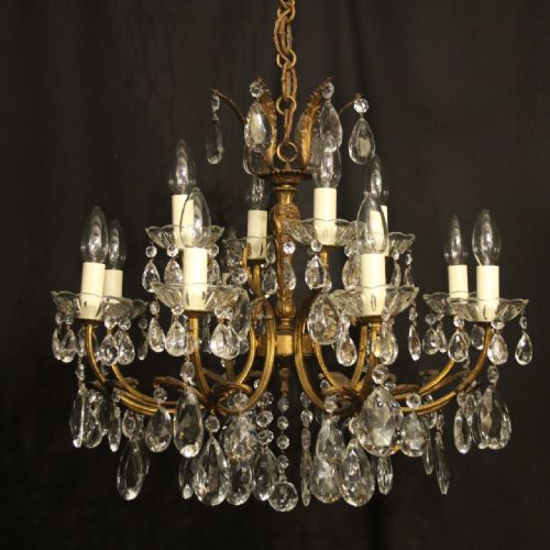 italian gilded crystal 12 light antique chandelier - CATEGORY: ANTIQUE LIGHTING - DATED 1930