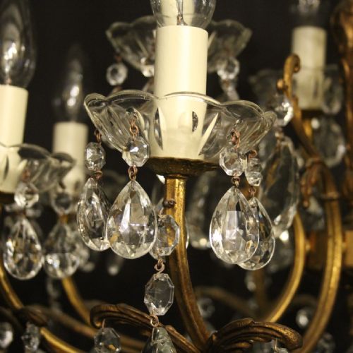 ITALIAN GILDED CRYSTAL 12 LIGHT ANTIQUE CHANDELIER - ADDITIONAL PHOTO 4
