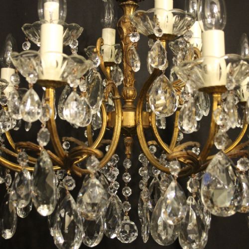 ITALIAN GILDED CRYSTAL 12 LIGHT ANTIQUE CHANDELIER - ADDITIONAL PHOTO 5
