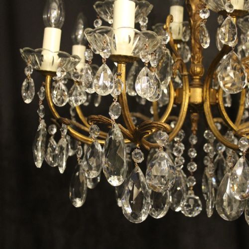 ITALIAN GILDED CRYSTAL 12 LIGHT ANTIQUE CHANDELIER - ADDITIONAL PHOTO 6