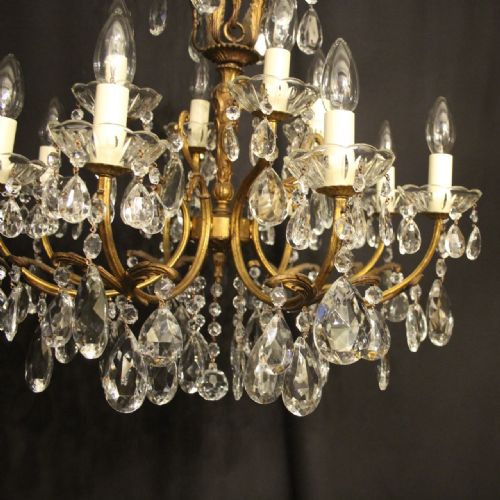 ITALIAN GILDED CRYSTAL 12 LIGHT ANTIQUE CHANDELIER - ADDITIONAL PHOTO 7