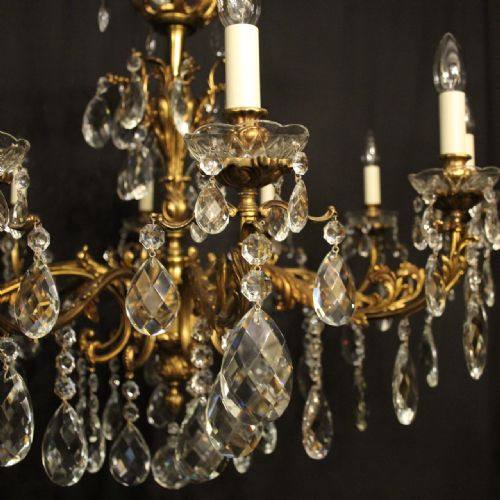 ITALIAN GILDED BRONZE CRYSTAL 10 LIGHT ANTIQUE CHANDELIER - ADDITIONAL PHOTO 1