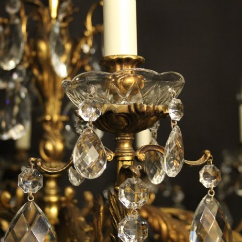 ITALIAN GILDED BRONZE CRYSTAL 10 LIGHT ANTIQUE CHANDELIER - ADDITIONAL PHOTO 2