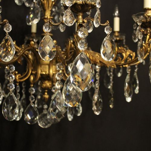 ITALIAN GILDED BRONZE CRYSTAL 10 LIGHT ANTIQUE CHANDELIER - ADDITIONAL PHOTO 3