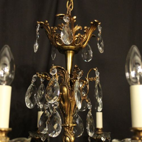 ITALIAN GILDED BRONZE CRYSTAL 10 LIGHT ANTIQUE CHANDELIER - ADDITIONAL PHOTO 4
