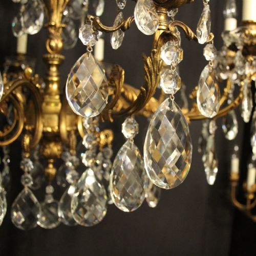 ITALIAN GILDED BRONZE CRYSTAL 10 LIGHT ANTIQUE CHANDELIER - ADDITIONAL PHOTO 5