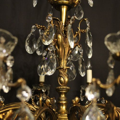 ITALIAN GILDED BRONZE CRYSTAL 10 LIGHT ANTIQUE CHANDELIER - ADDITIONAL PHOTO 6