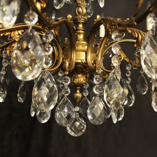 ITALIAN GILDED BRONZE CRYSTAL 10 LIGHT ANTIQUE CHANDELIER - ADDITIONAL PHOTO 7