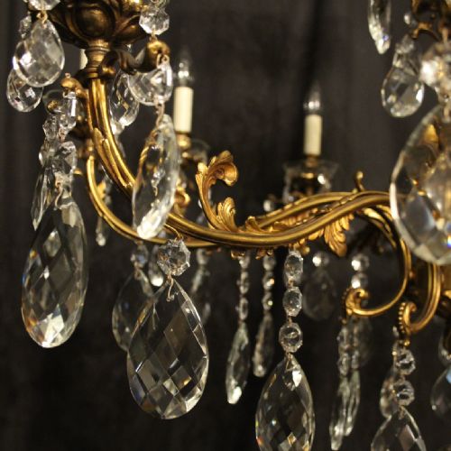 ITALIAN GILDED BRONZE CRYSTAL 10 LIGHT ANTIQUE CHANDELIER - ADDITIONAL PHOTO 8