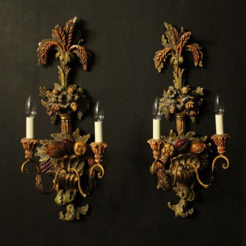 italian pair of polychrome twin arm wall lights - CATEGORY: ANTIQUE LIGHTING - DATED 1930