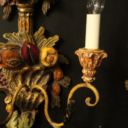 ITALIAN PAIR OF POLYCHROME TWIN ARM WALL LIGHTS - ADDITIONAL PHOTO 2
