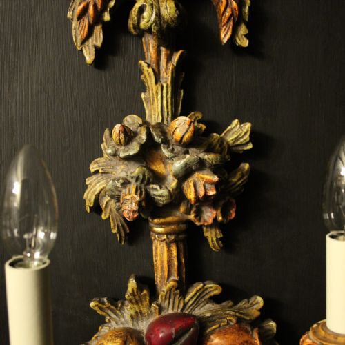ITALIAN PAIR OF POLYCHROME TWIN ARM WALL LIGHTS - ADDITIONAL PHOTO 3