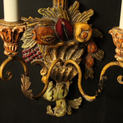 ITALIAN PAIR OF POLYCHROME TWIN ARM WALL LIGHTS - ADDITIONAL PHOTO 4