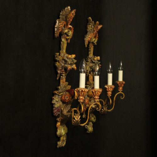 ITALIAN PAIR OF POLYCHROME TWIN ARM WALL LIGHTS - ADDITIONAL PHOTO 9