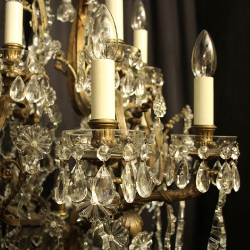 FRENCH 19TH CENTURY GILDED BRONZE CRYSTAL 12 LIGHT ANTIQUE CHANDELIER - ADDITIONAL PHOTO 4