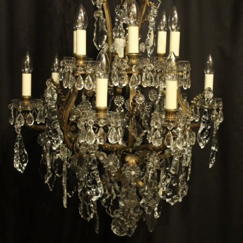 FRENCH 19TH CENTURY GILDED BRONZE CRYSTAL 12 LIGHT ANTIQUE CHANDELIER - ADDITIONAL PHOTO 9