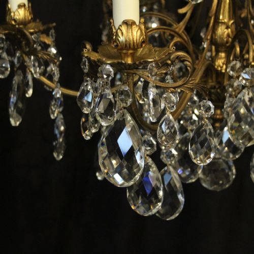 ITALIAN GILDED BRONZE CRYSTAL 6 LIGHT ANTIQUE CHANDELIER - ADDITIONAL PHOTO 1