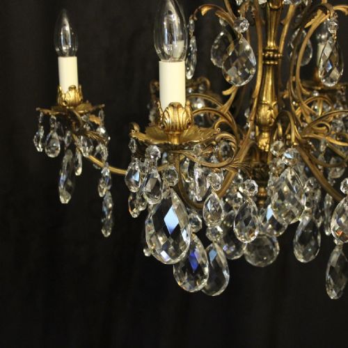 ITALIAN GILDED BRONZE CRYSTAL 6 LIGHT ANTIQUE CHANDELIER - ADDITIONAL PHOTO 2