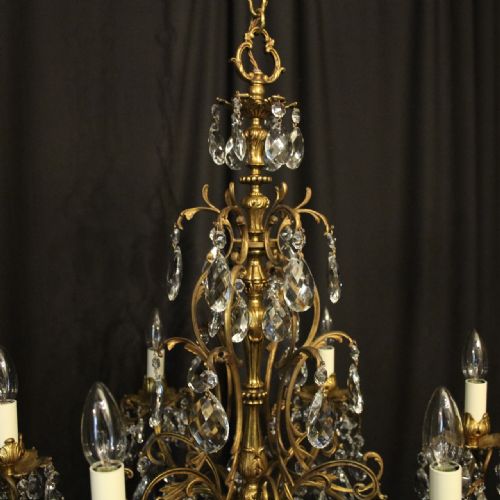 ITALIAN GILDED BRONZE CRYSTAL 6 LIGHT ANTIQUE CHANDELIER - ADDITIONAL PHOTO 3