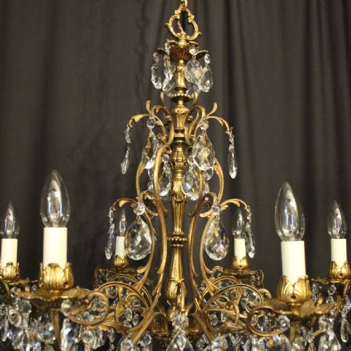 ITALIAN GILDED BRONZE CRYSTAL 6 LIGHT ANTIQUE CHANDELIER - ADDITIONAL PHOTO 5
