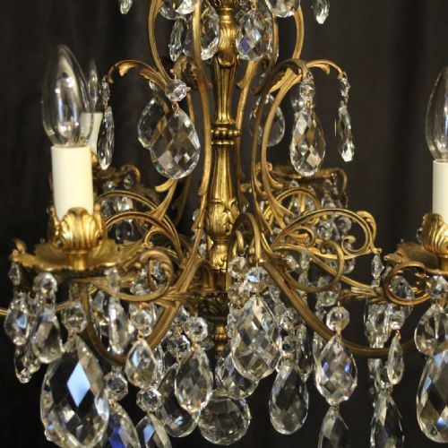 ITALIAN GILDED BRONZE CRYSTAL 6 LIGHT ANTIQUE CHANDELIER - ADDITIONAL PHOTO 6