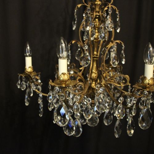 ITALIAN GILDED BRONZE CRYSTAL 6 LIGHT ANTIQUE CHANDELIER - ADDITIONAL PHOTO 7